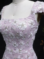 Square Neck 3D Floral Applique A-Line Gown
