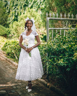 Vintage Lace Tea-Length Wedding Dress with 3D Flowers