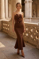 Strapless 3D Floral Mermaid Midi Dress