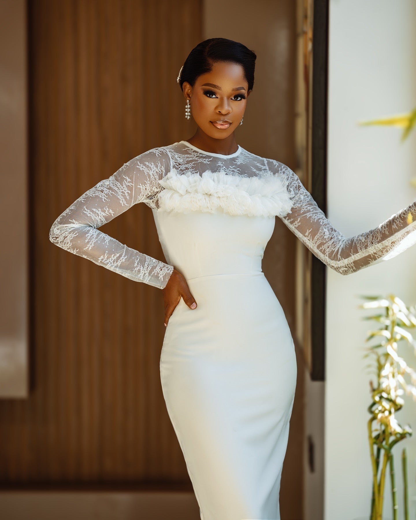 Illusion Lace Long Sleeve Column Dress