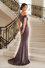One-Shoulder Peplum Evening Gown with Slit