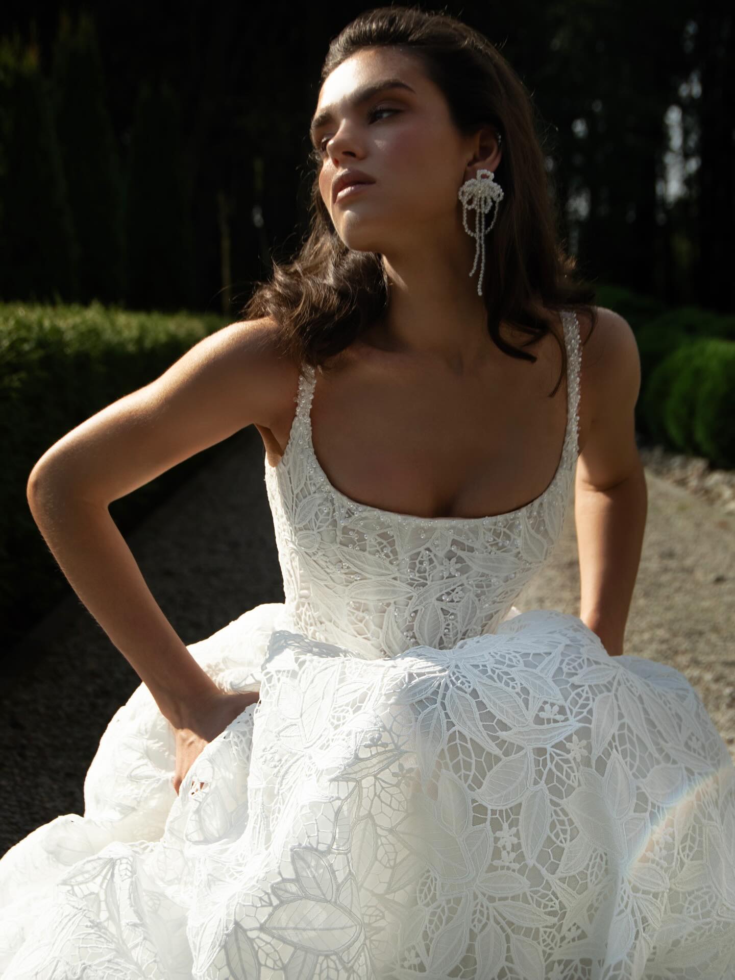 Square Neck Botanical Lace A-Line Wedding Dress