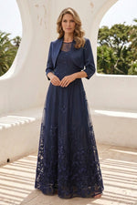 Embroidered A-Line Gown with Bolero Jacket