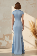 Pearl Collar Satin Mermaid Gown with 3D Flowers