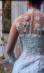 High Neck Lace Mermaid Wedding Dress with 3D Flowers