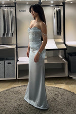 Beaded Fringe Corset Satin Evening Gown