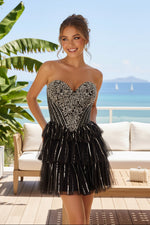 Sequin Tiered Tulle Corset Mini Dress