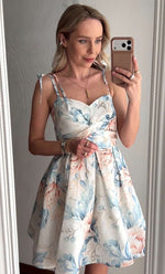 Floral Print A-Line Mini Dress with Tie Straps