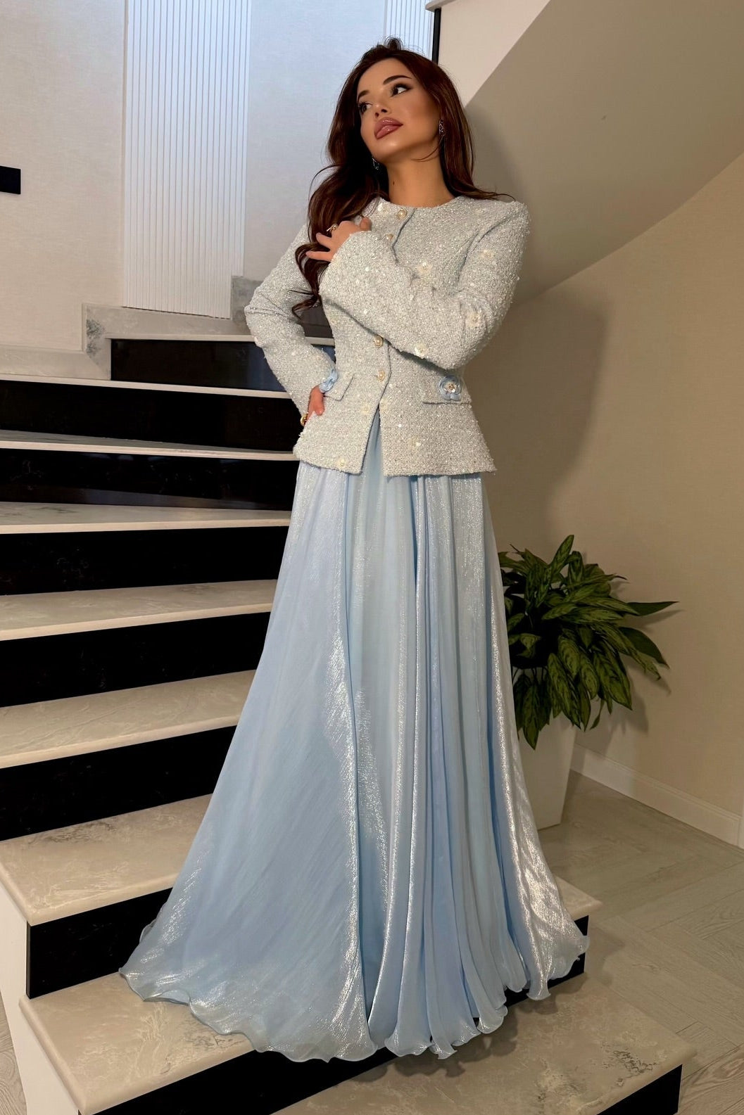 Elegant Two-Piece Jacket and Pleated Skirt Set