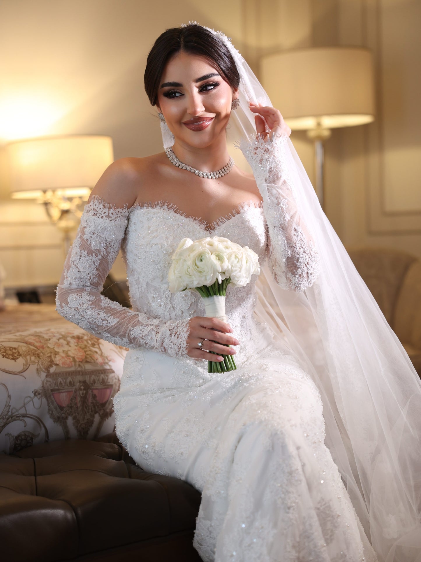 Off-the-Shoulder Lace Long Sleeve Mermaid Wedding Dress