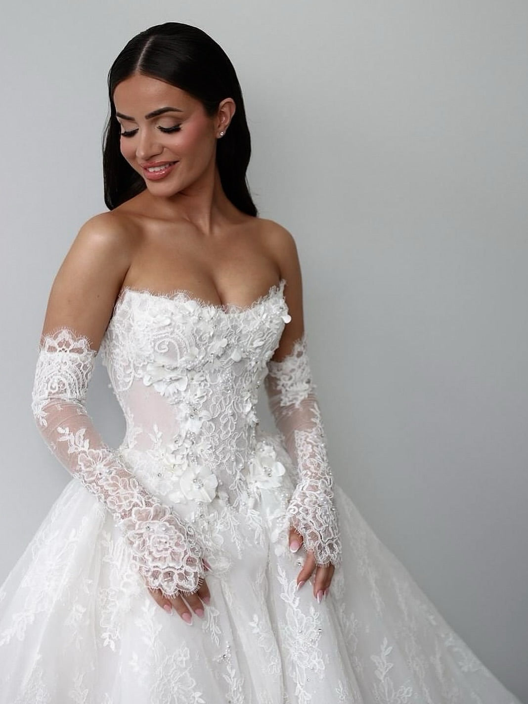 Strapless Lace Corset Ball Gown Wedding Dress