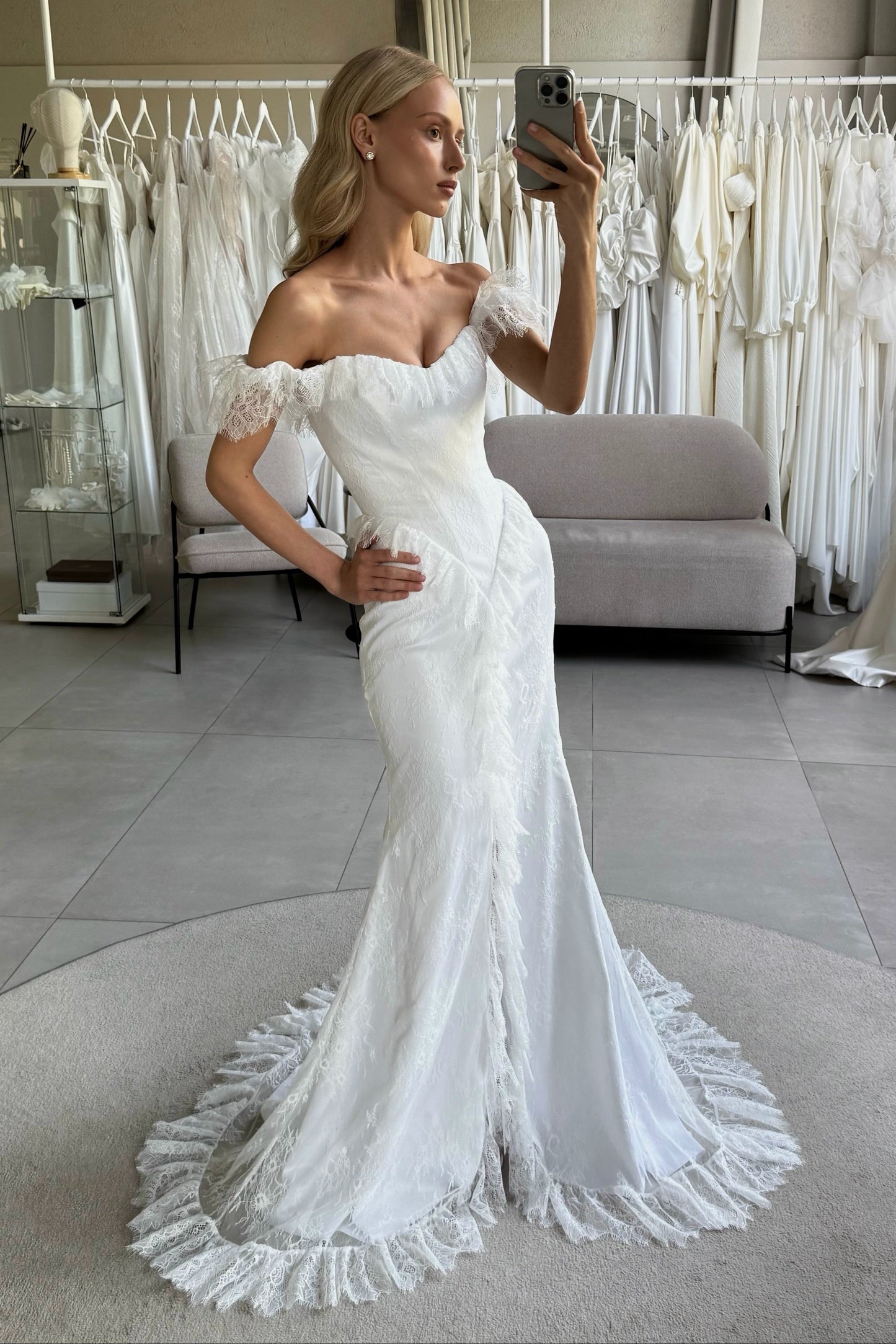 Off-the-Shoulder Corset Mermaid Wedding Dress with Slit