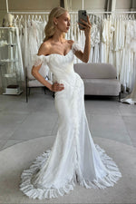 Off-the-Shoulder Corset Mermaid Wedding Dress with Slit