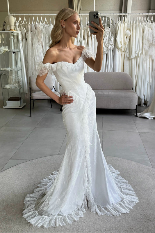 Off-the-Shoulder Corset Mermaid Wedding Dress with Slit