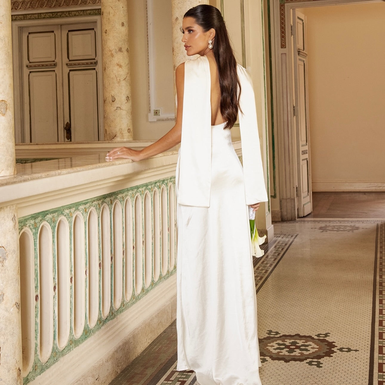 Cowl Neck Slip Wedding Dress with Watteau Train