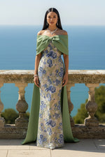 Off-the-Shoulder Embroidered Lace Evening Gown