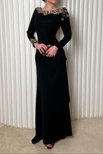 Beaded Bateau Neck Open Back Evening Gown
