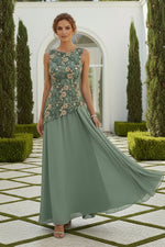Cape Sleeve Chiffon Gown with Sequin Floral Waist Detail