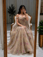 Romantic Floral Off-the-Shoulder Tulle Gown
