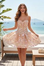 Floral Embroidered Corset Mini Dress with Sequin Accents