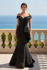 Off-the-Shoulder Jacquard Mermaid Evening Gown
