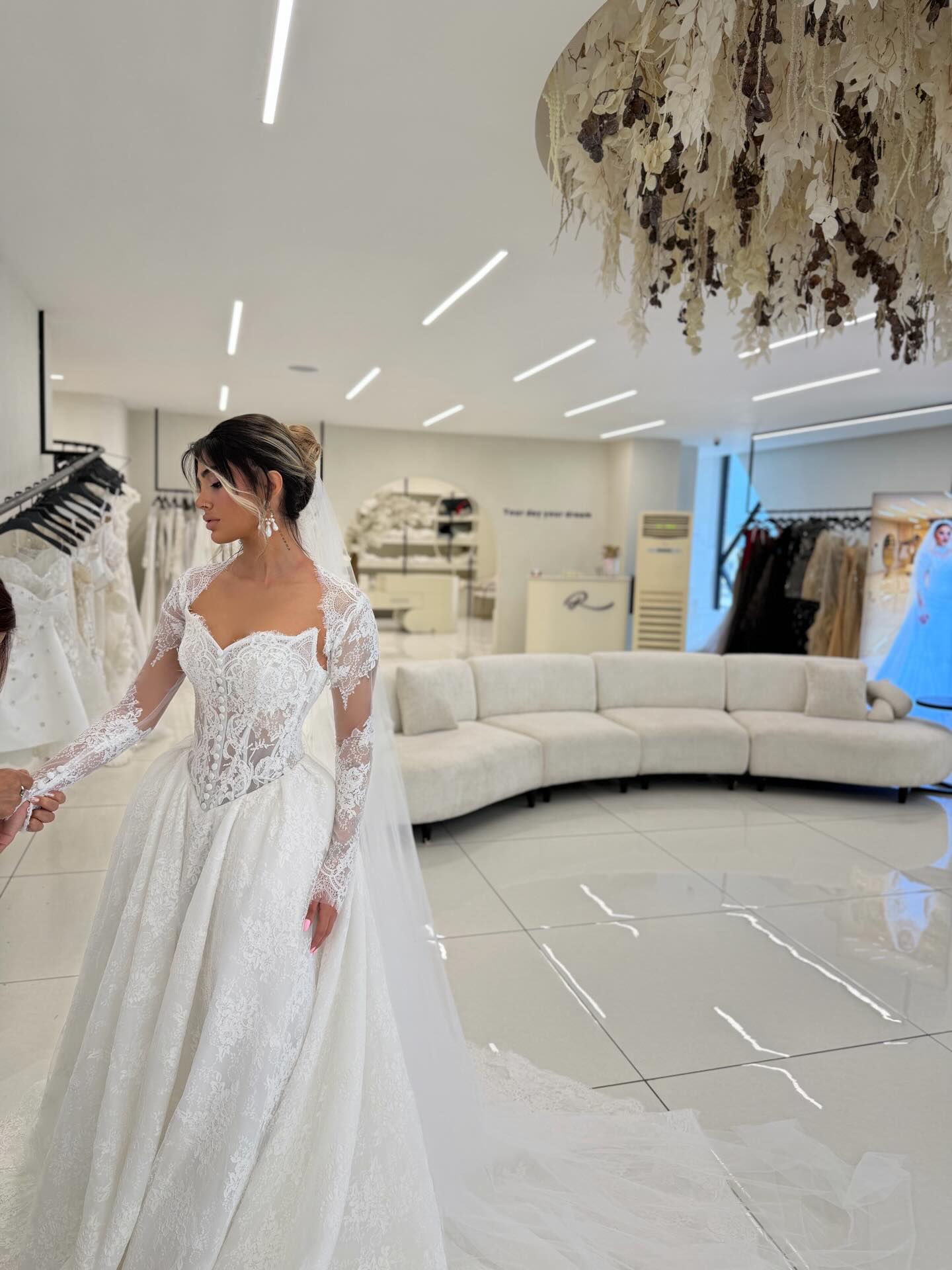 Long Sleeve Lace Corset Ball Gown Wedding Dress