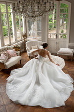 Strapless Ruched Ball Gown Wedding Dress with Slit