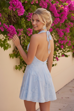 3D Floral Halter Mini Dress with Open Back