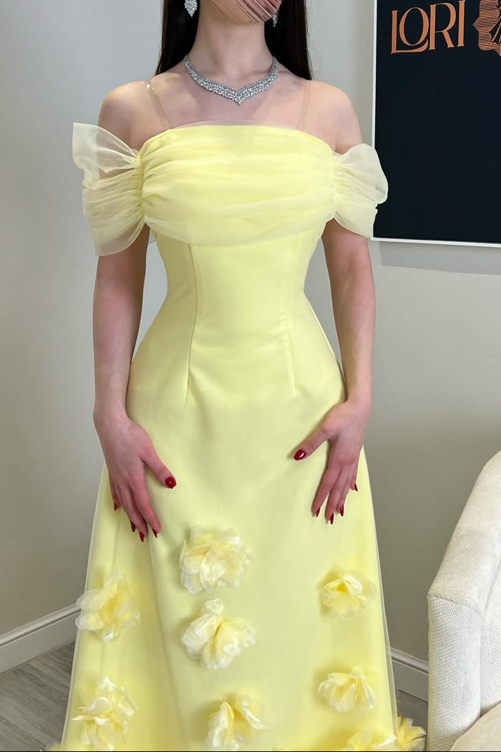 Off-Shoulder 3D Floral A-Line Gown