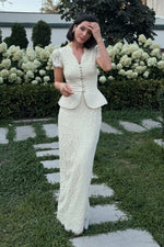 Lace Peplum Button-Front Maxi Dress Set