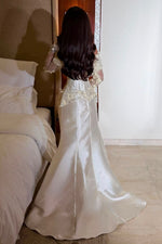 Off-Shoulder Corset Mermaid Gown with Floral Sleeves