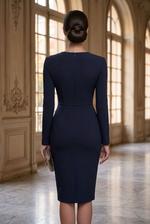 Long Sleeve Button-Front Sheath Midi Dress