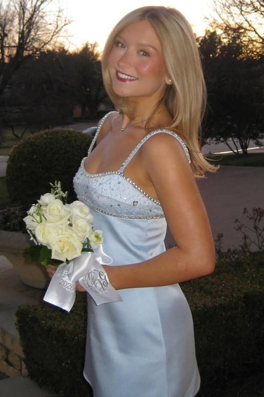 Beaded Empire Satin Mini Dress
