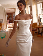 Off-the-Shoulder Ruched Satin Corset Wedding Dress