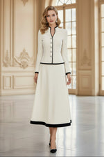 Contrast Trim Jacket and A-Line Midi Skirt Set