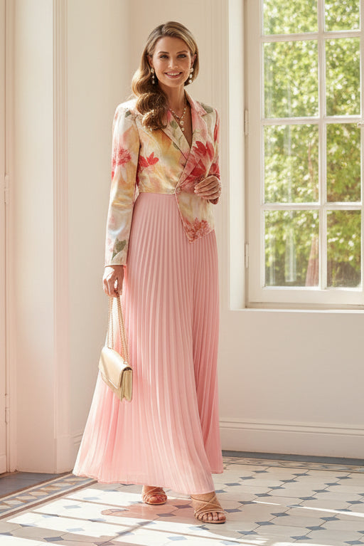 Floral Jacket Pleated Pantsuit Set