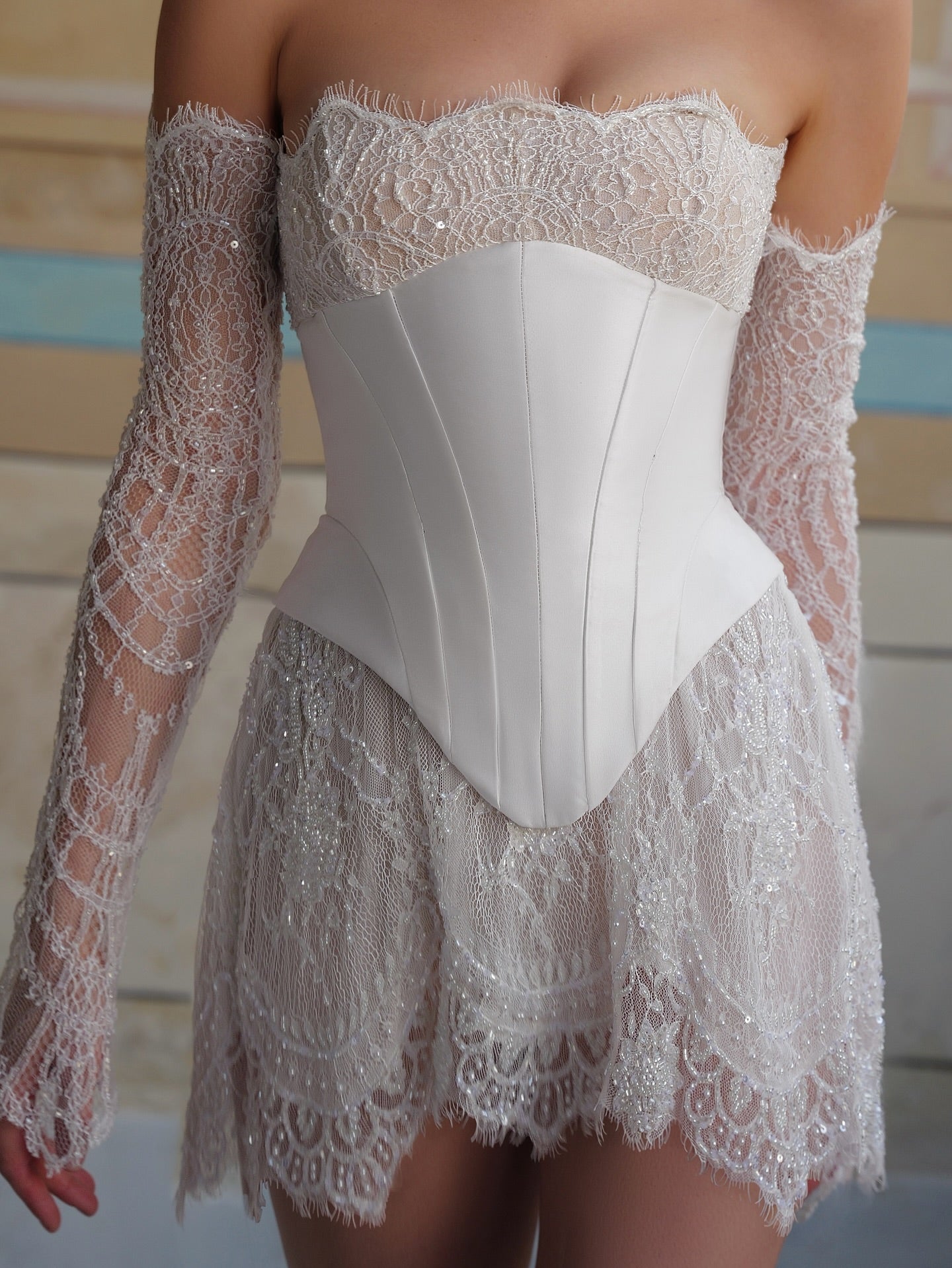 Strapless Lace Corset Mini Wedding Dress