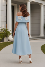 Floral Applique Off Shoulder Midi Dress