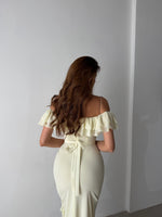 Off-the-Shoulder Ruched Ruffle Maxi Dress