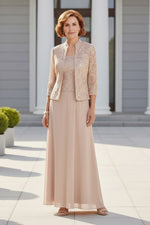 Elegant Chiffon Dress with Matching Lace Jacket