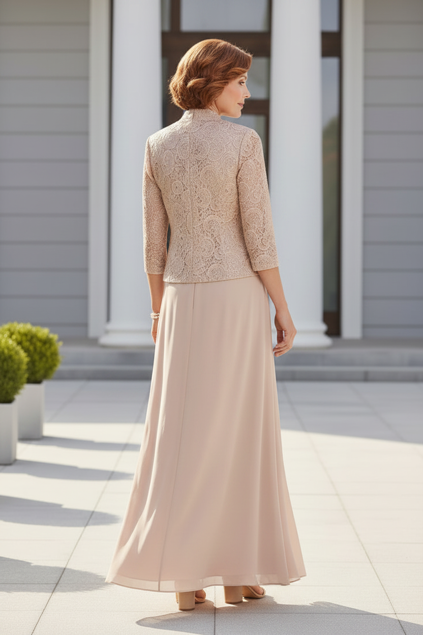 Elegant Chiffon Dress with Matching Lace Jacket