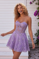 Strapless 3D Floral Corset A-Line Mini Dress
