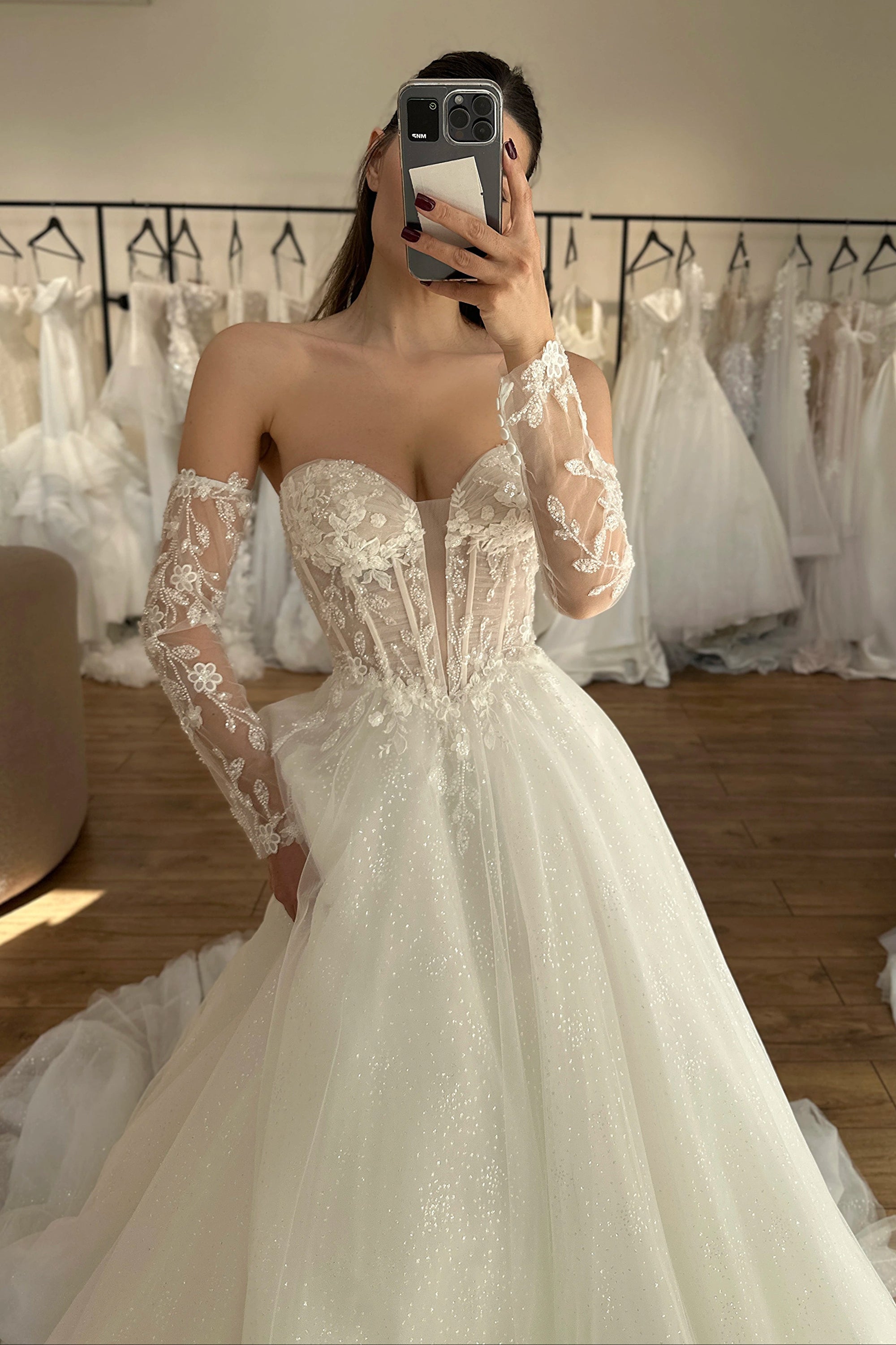 Corset Sweetheart Glitter Tulle Wedding Dress