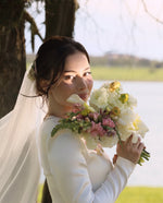 Embroidered Square Neck Long Sleeve Wedding Dress