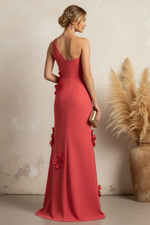 One Shoulder 3D Floral Applique Evening Gown