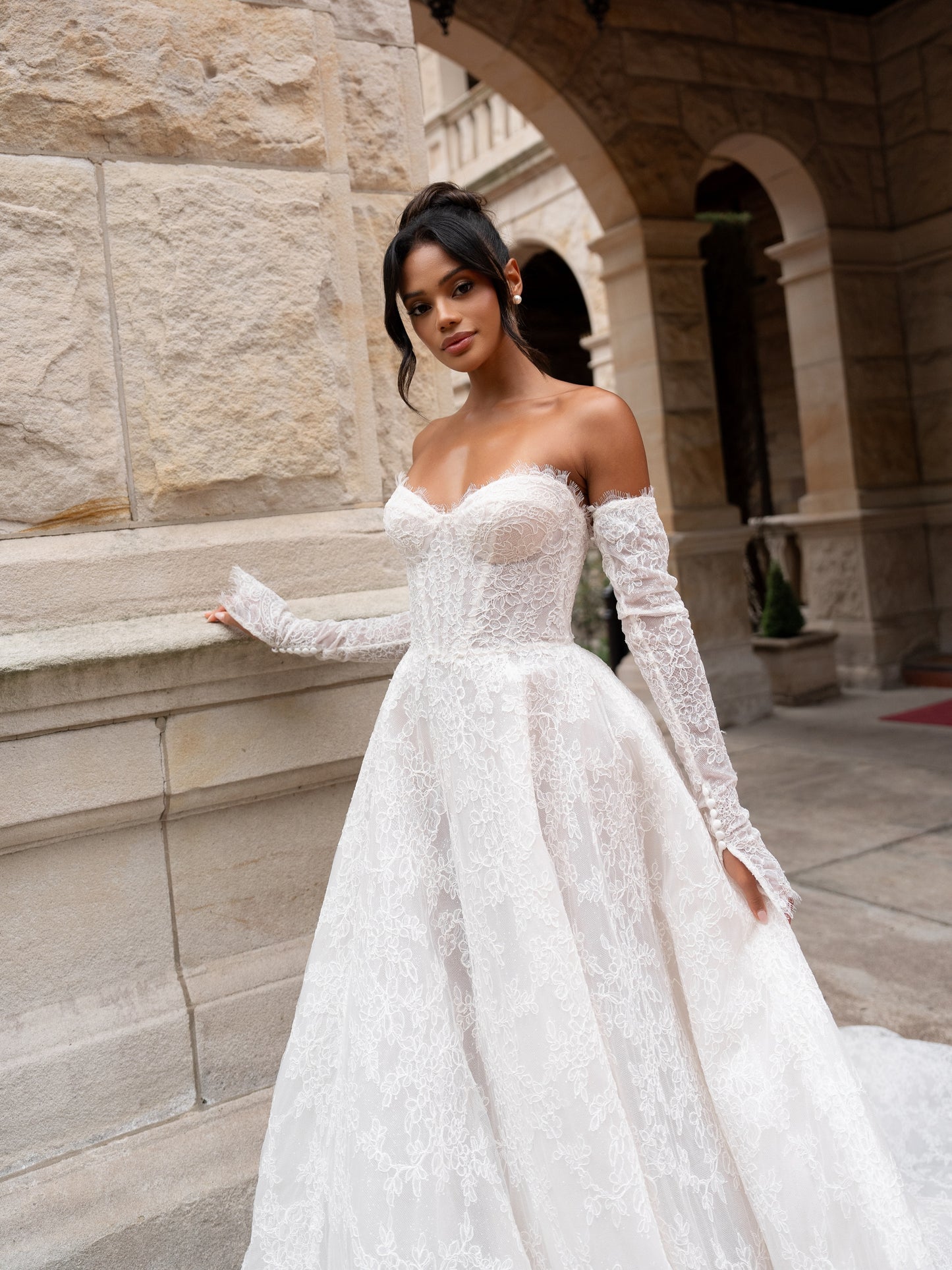 Strapless Lace Corset Ball Gown Wedding Dress
