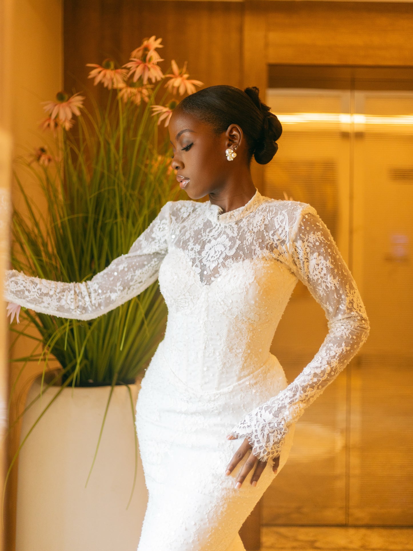 Lace High-Neck Mermaid Wedding Dress with Corset Back