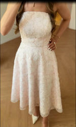 Strapless 3D Floral Applique Midi Dress
