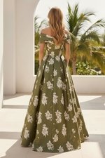 Off-the-Shoulder Floral A-Line Gown with Pockets