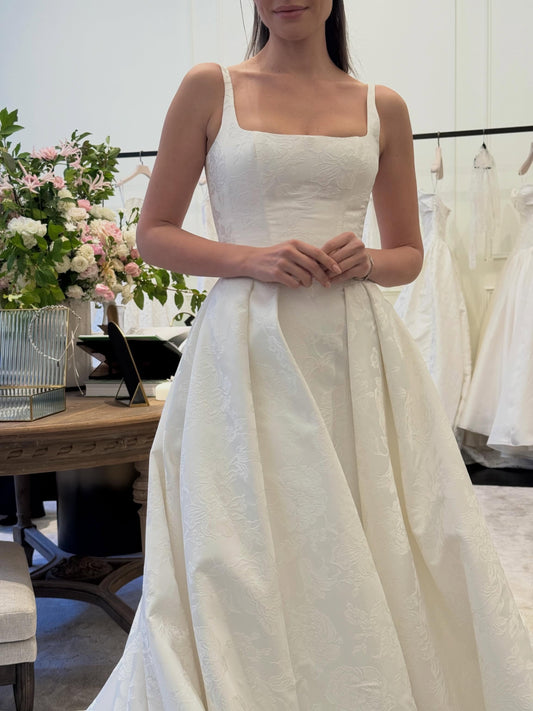 Square Neck Jacquard Ball Gown Wedding Dress